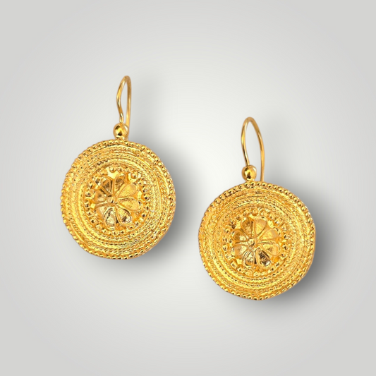 Medallion Drop Earrings -  24ct Gold Plated Brass