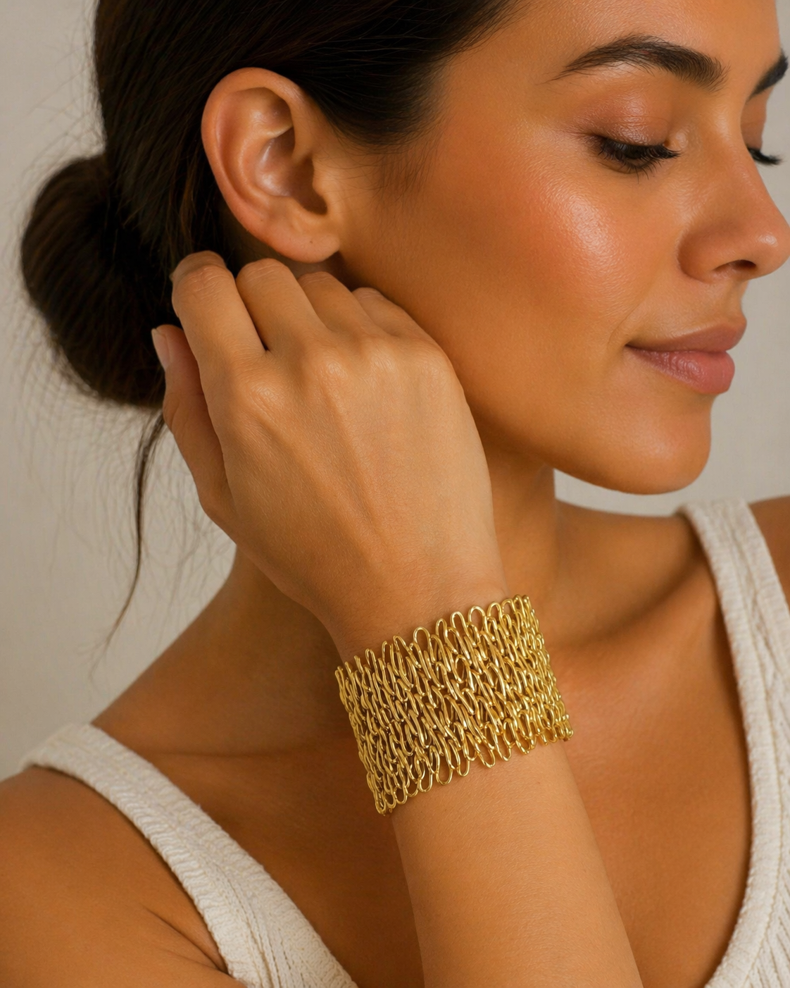 Statement Gold Cuff Bracelet – Stainless Steel Matte Finish Wide Cuff