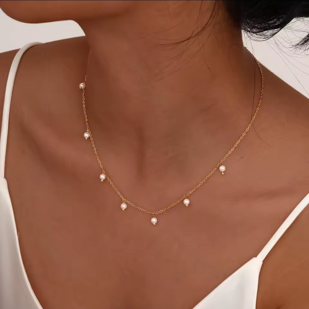 Ava Pearl Drop Necklace – 18k Gold Plated Stainless Steel, Waterproof