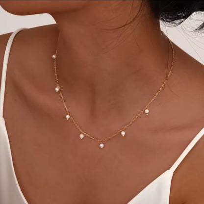 Ava Pearl Drop Necklace – 18k Gold Plated Stainless Steel, Waterproof