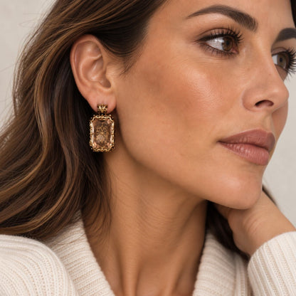 Rose Copper Crystal Filigree Statement Earrings