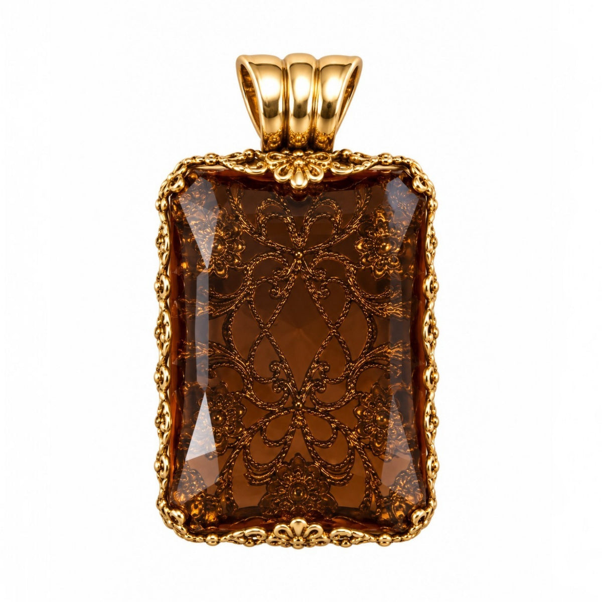 Smoky Cognac Crystal Filigree Pendant Necklace