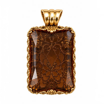 Smoky Cognac Crystal Filigree Pendant Necklace