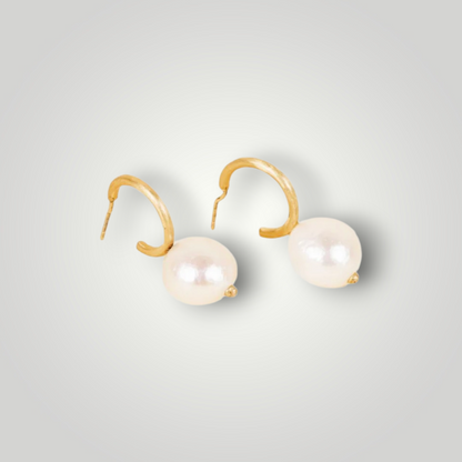 Perla Mini Freshwater Pearl Drop Hoops - 18K Gold Inlay Matte Earrings
