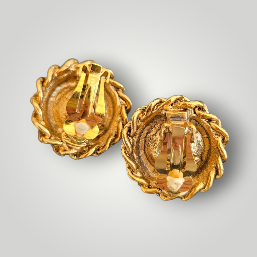 Vintage Azure Cabochon Rope Earrings - Signed SMK