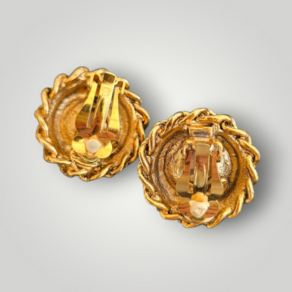 Vintage Azure Cabochon Rope Earrings - Signed SMK