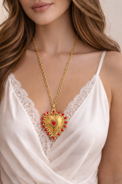 Sacred Heart Necklace – Red Crystal Heart – Sacred Heart Collection