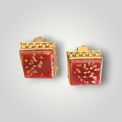 Vintage Italian Red Resin Clip-On Earrings