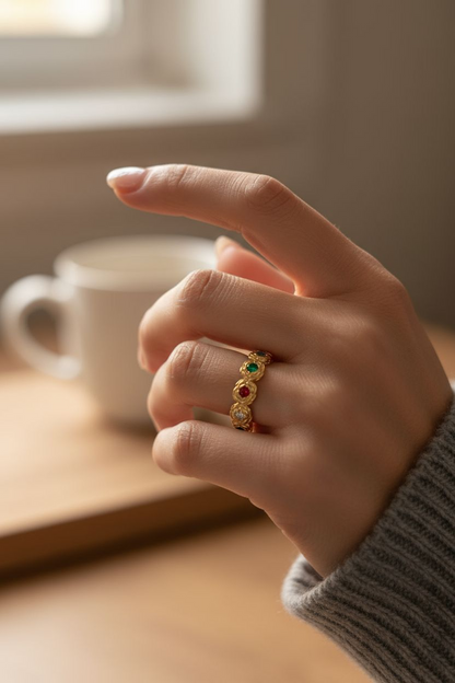 Venice Gem Ring - 18ct Gold Plated Stainless Steel