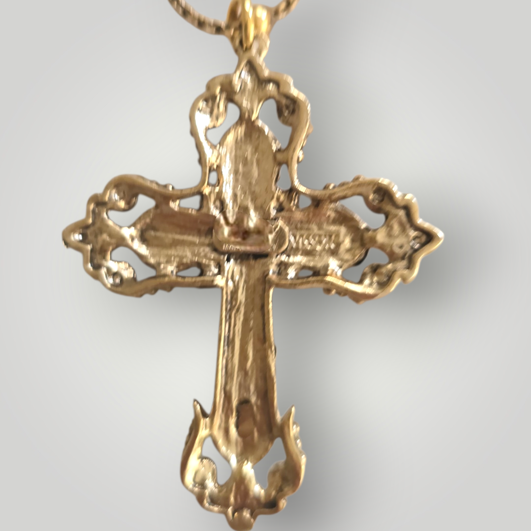 Sacred Art Rosette Cross Necklace - Dark green Swarovski