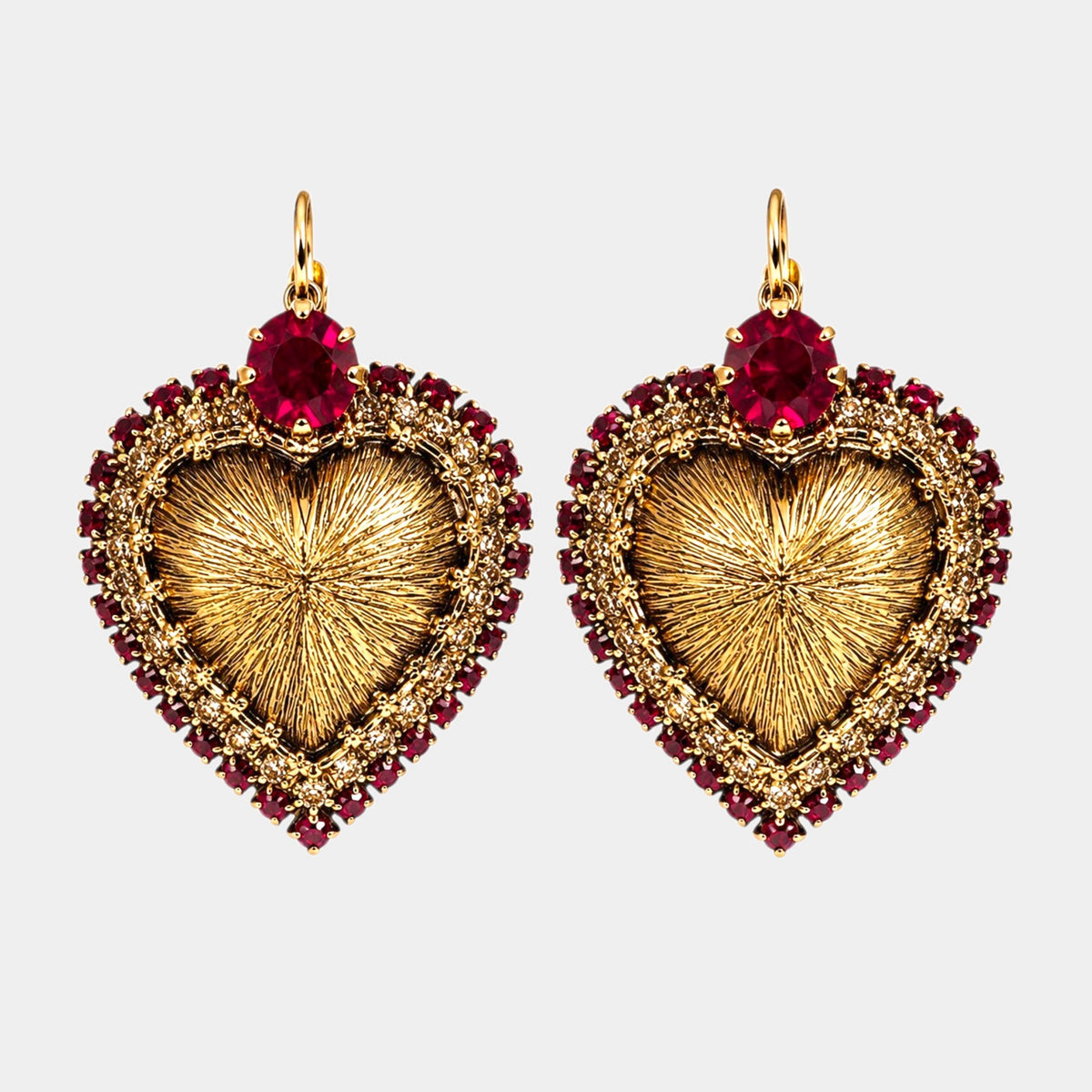 Sacred Heart Ruby Swarovski Statement Earrings