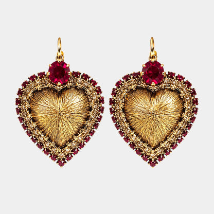 Sacred Heart Ruby Swarovski Statement Earrings