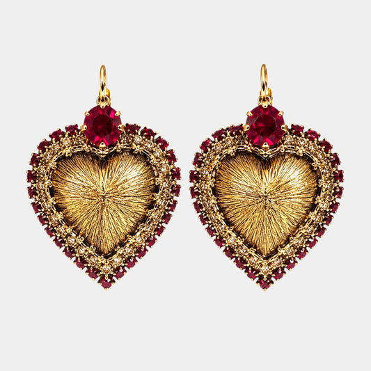 Sacred Heart Ruby Swarovski Statement Earrings