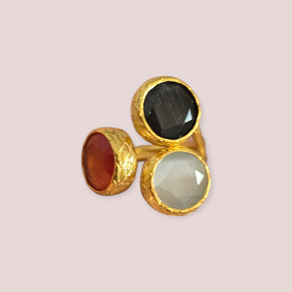Trinity Gemstone Ring – Amethyst, Moonstone & Carnelian in 18ct Gold Plating