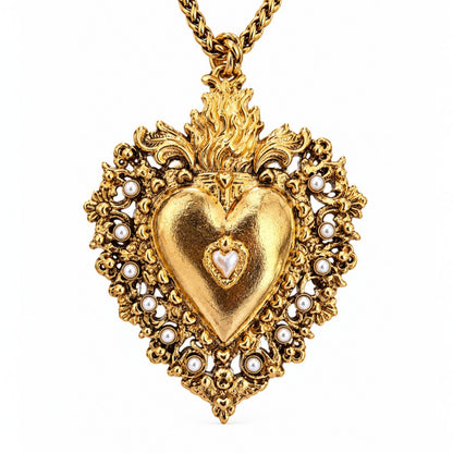 Large Pearl Sacred Heart Statement Necklace