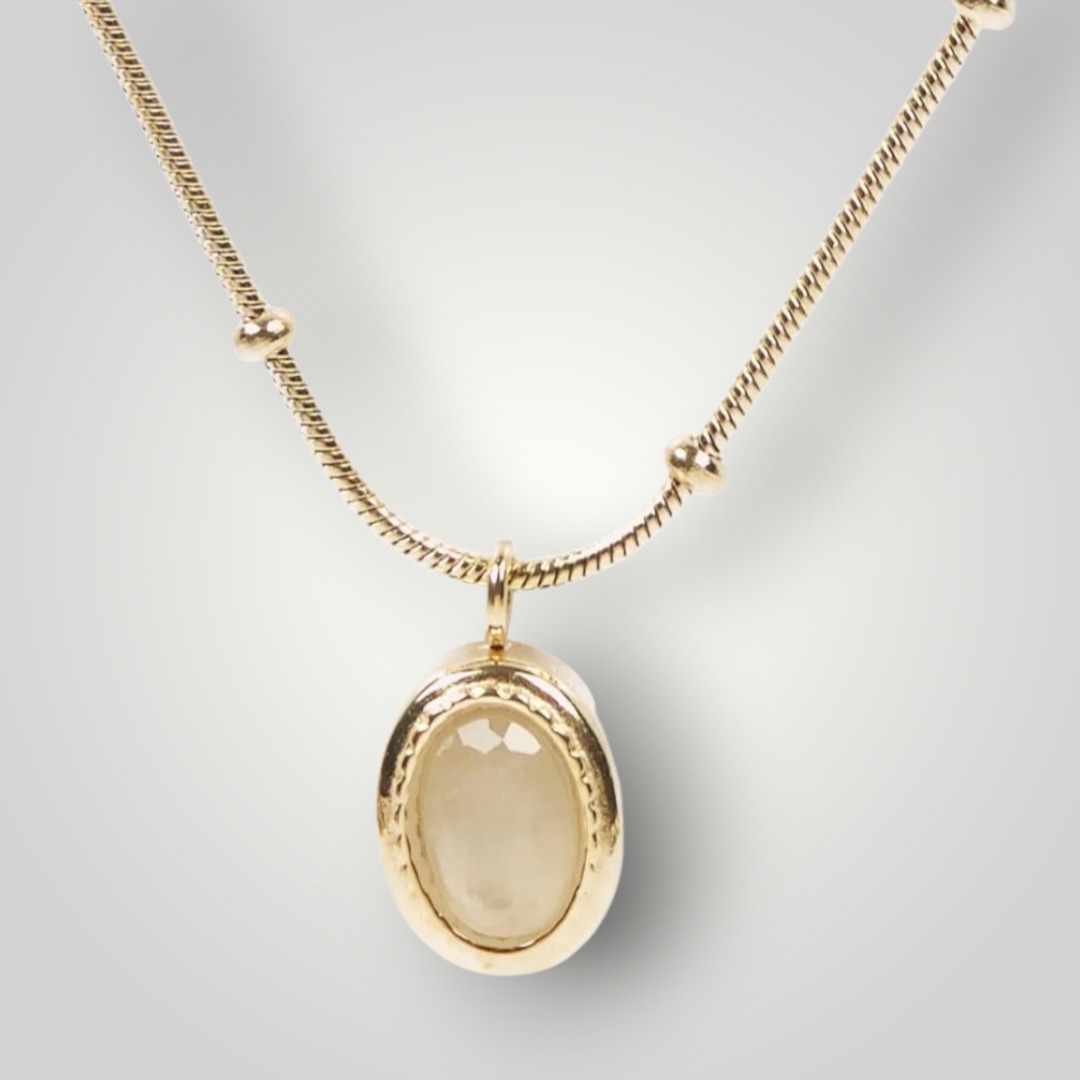Oval Stone Pendant Necklace – Green & White