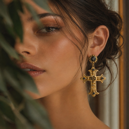 Sacred Rose Cross Earrings