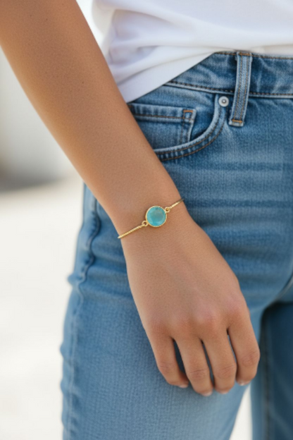 Marina Aqua Chalcedony - 18k Gold Plated Bracelet
