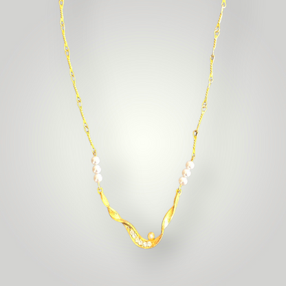 Vintage Pearl & Gold Wave Necklace