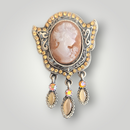 Vintage Cameo Drop Brooch Pendant