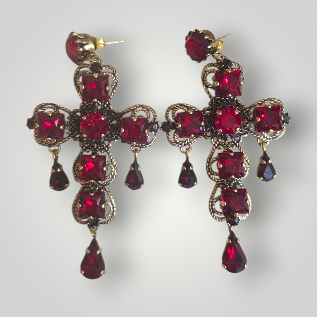 Sacred Cross Earrings – Red Swarovski