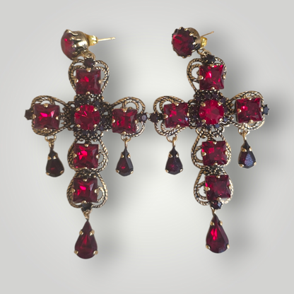 Sacred Cross Earrings – Red Swarovski
