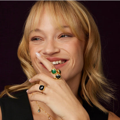 Emilia Ring - Labradorite, Black & Green Onyx