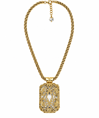 Clear Crystal Filigree Pendant Necklace