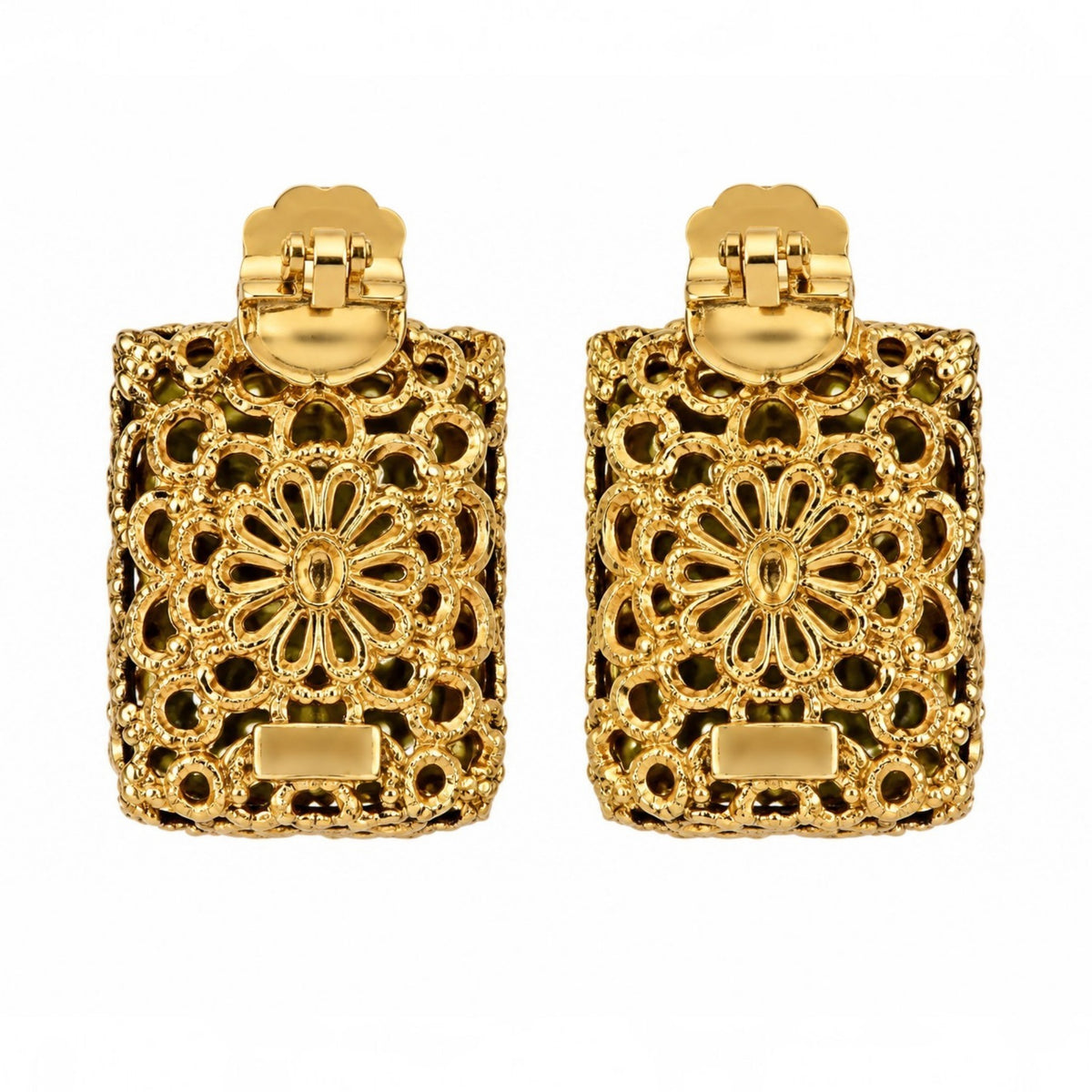 Olive Crystal Filigree Statement Earrings