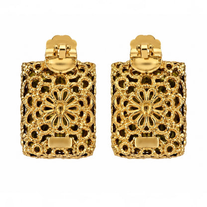 Olive Crystal Filigree Statement Earrings