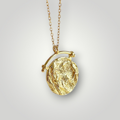 Athena Textured Silver Medallion Necklace - 925 Sterling Silver