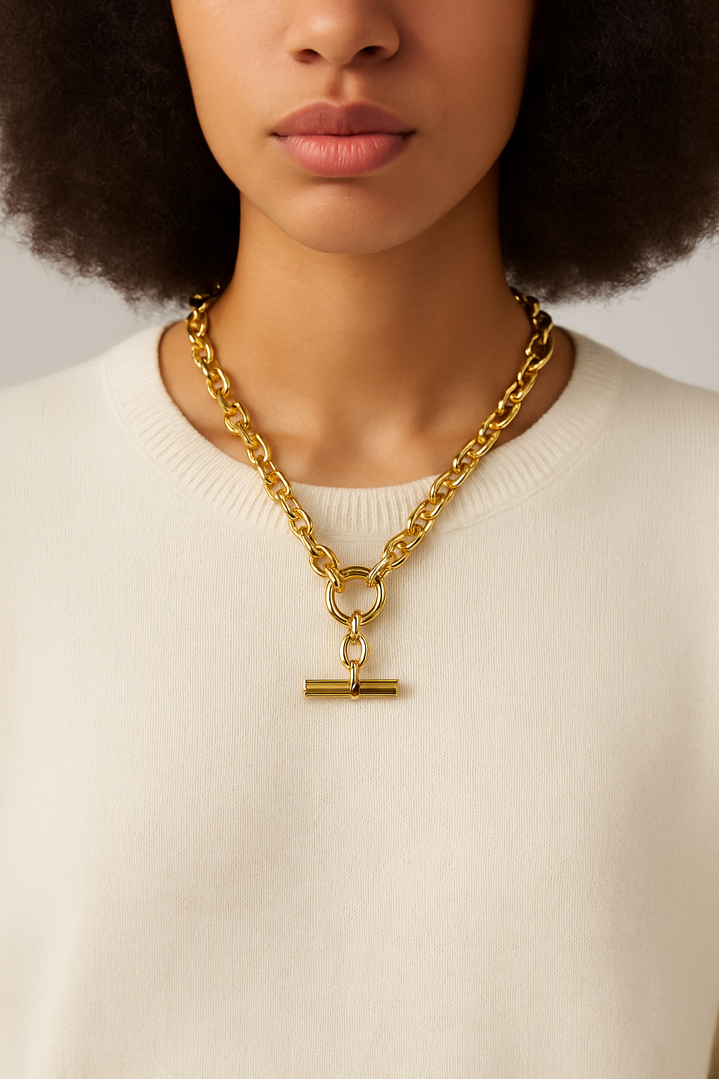 Chunky T-Bar Necklace – 18ct Gold Plated Stainless Steel