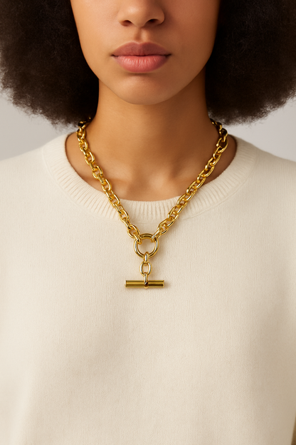 Chunky T-Bar Necklace – 18ct Gold Plated Stainless Steel