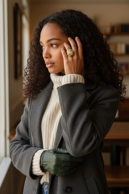 Gaia Bloom Ring - 22ct Gold Plated - Amazonite