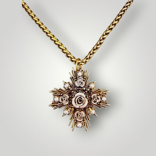 Sacred Rose Pearl Cross Necklace
