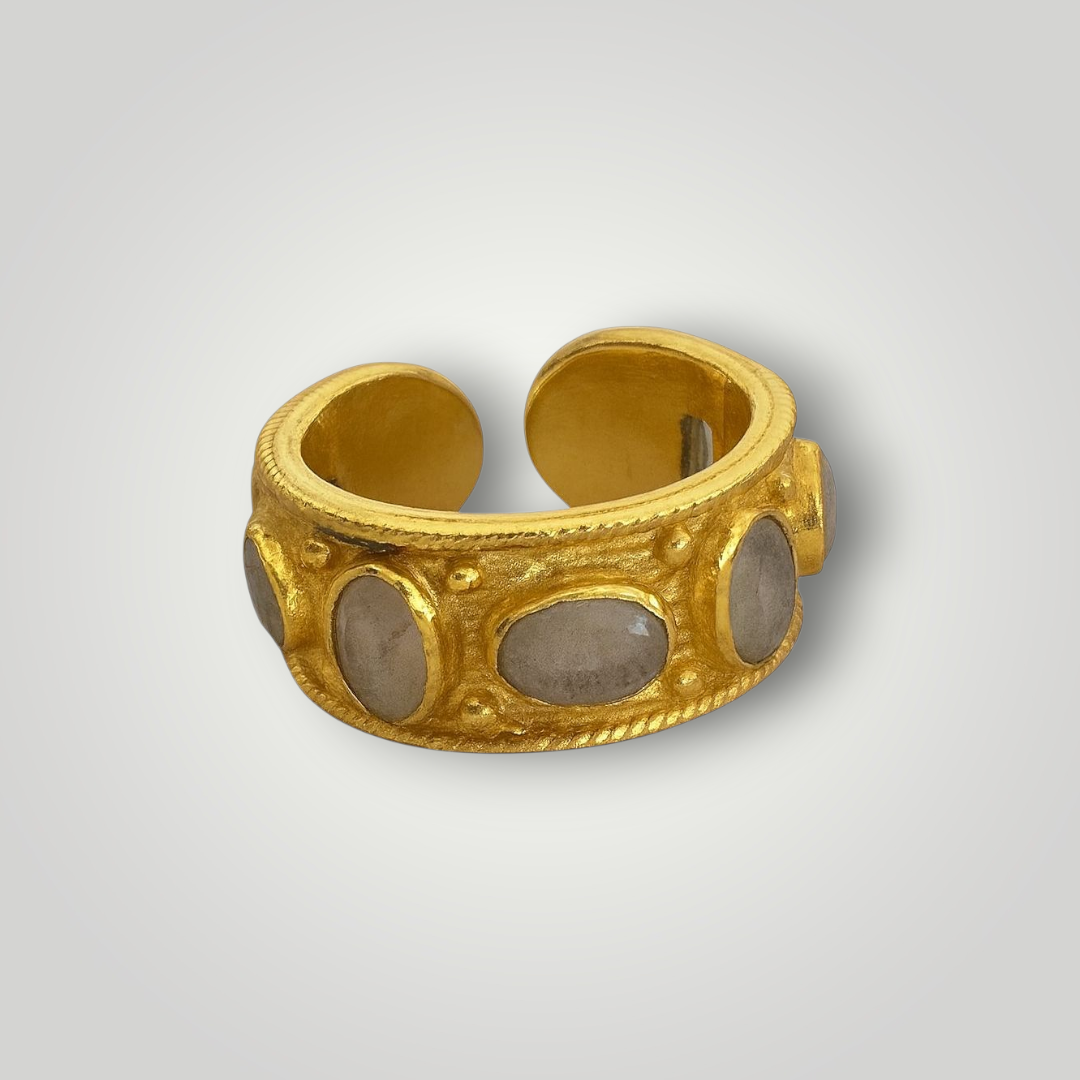 Natural Rainbow Moonstone Ring – Adjustable 22ct Gold Plated