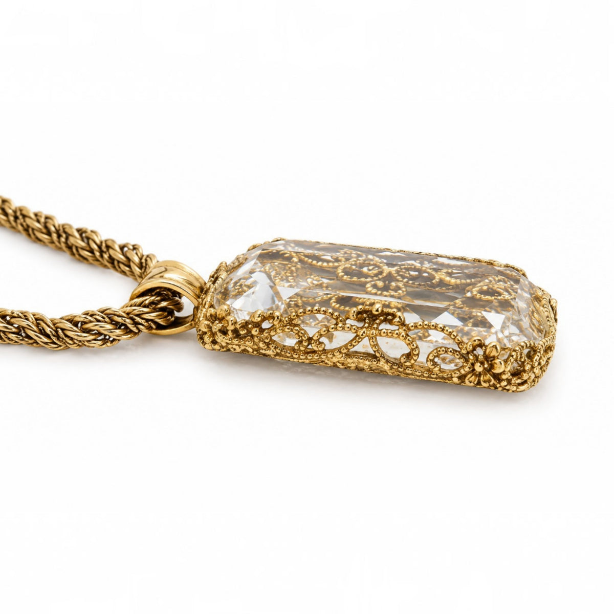 Clear Crystal Filigree Pendant Necklace