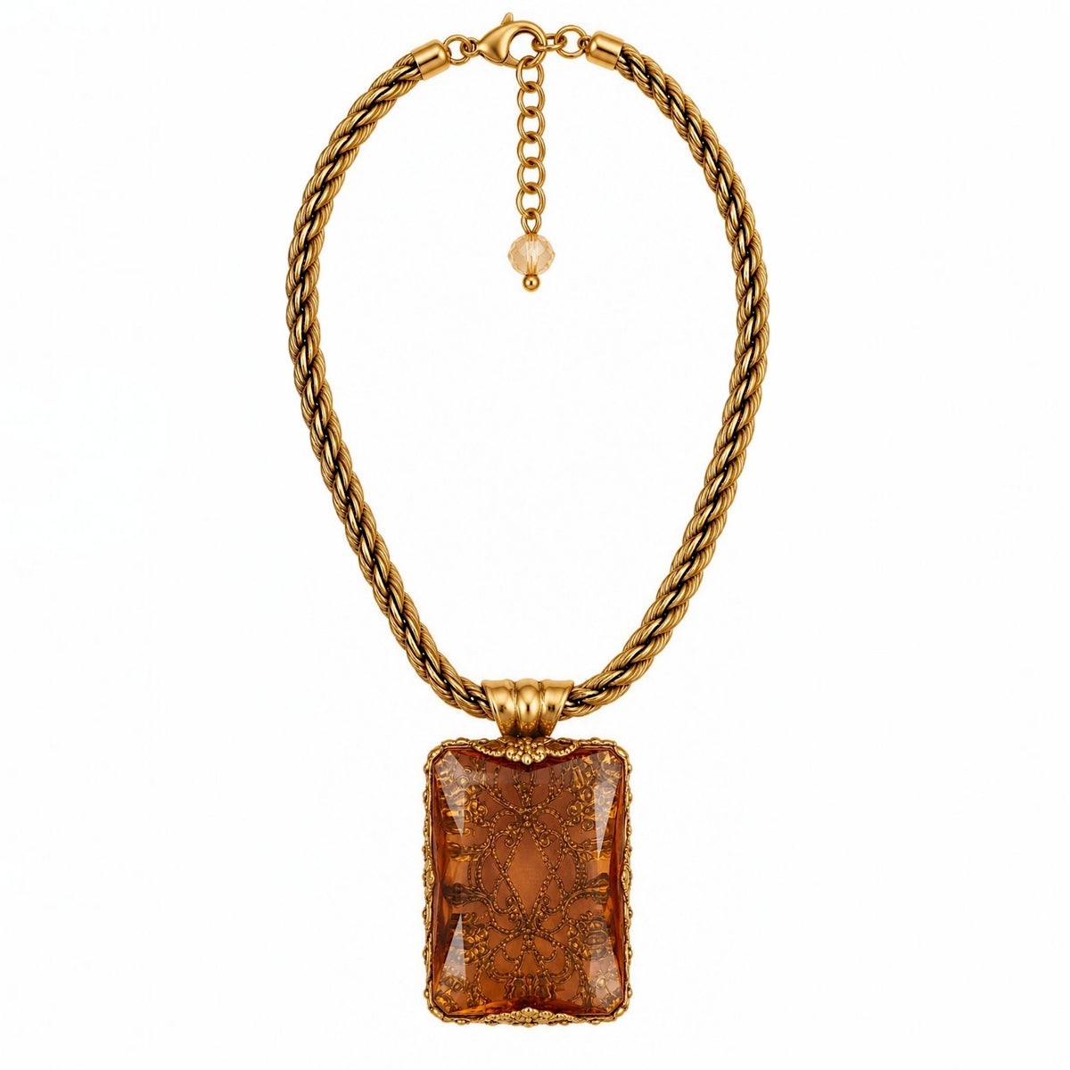 Amber Copper Crystal Filigree Necklace