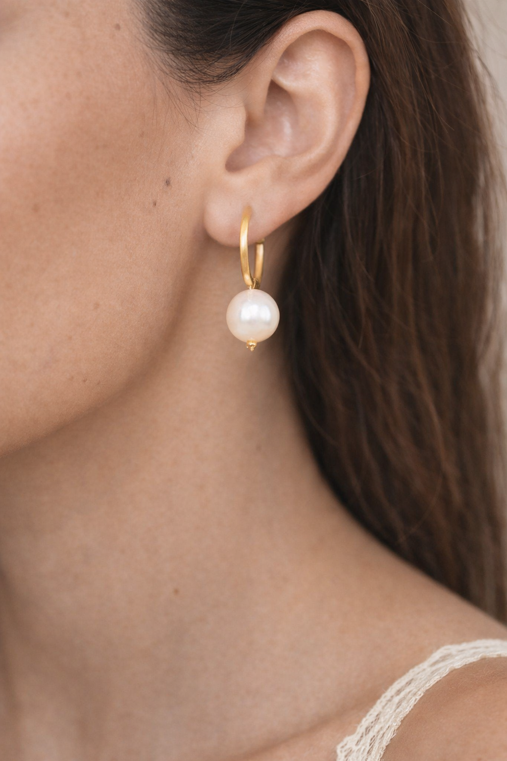 Perla Mini Freshwater Pearl Drop Hoops - 18K Gold Inlay Matte Earrings