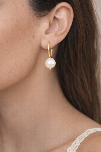 Perla Mini Freshwater Pearl Drop Hoops - 18K Gold Inlay Matte Earrings