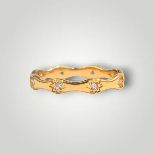Stella Wave Ring – 18K Gold Plated Star Diamond Band