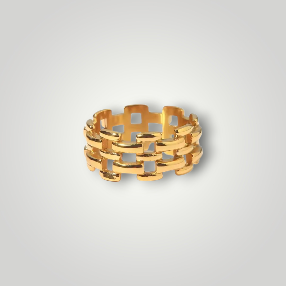 Roma Grid Ring - 18ct Gold Plated Stainless Steel