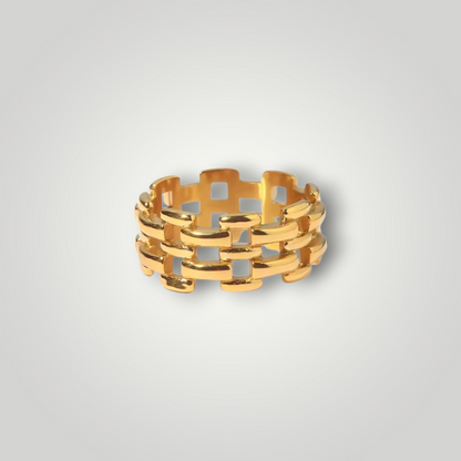 Roma Grid Ring - 18ct Gold Plated Stainless Steel