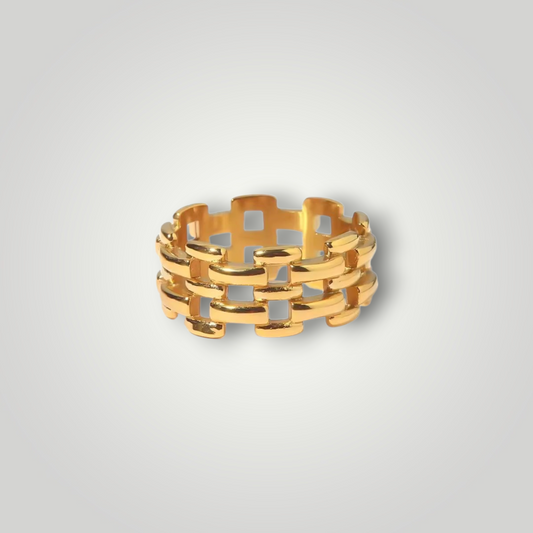 Roma Grid Ring - 18ct Gold Plated Stainless Steel