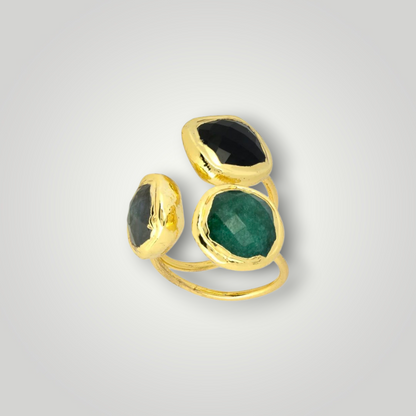 Emilia Ring - Labradorite, Black & Green Onyx