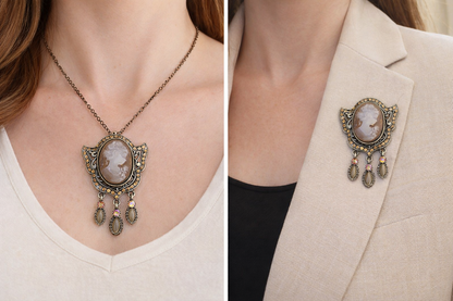Vintage Cameo Drop Brooch Pendant