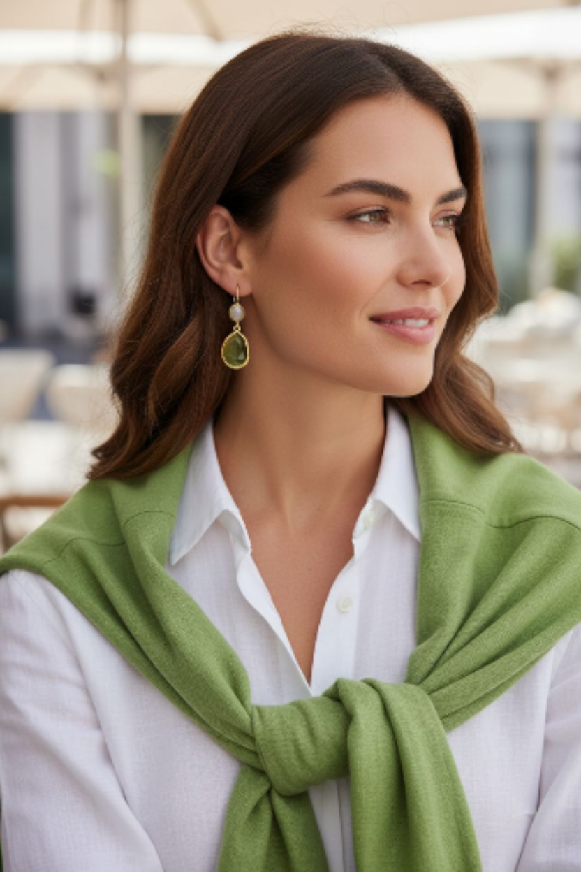 Lucia Peridot Glass & Pearl 18ct Gold Plated Earrings