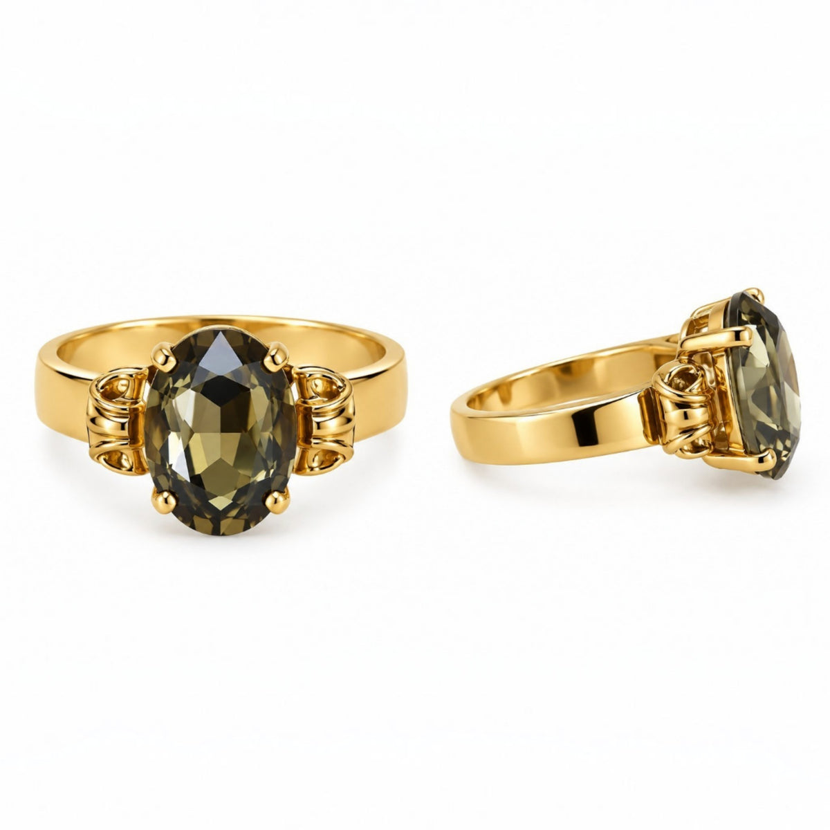 Olive Green Crystal Statement Ring