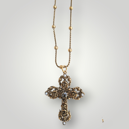 Sacred Art Rosette Cross Necklace - Grey Swarovski