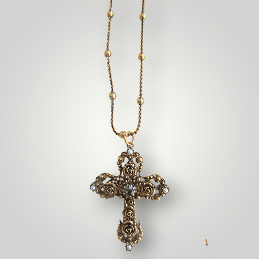 Sacred Art Rosette Cross Necklace - Grey Swarovski